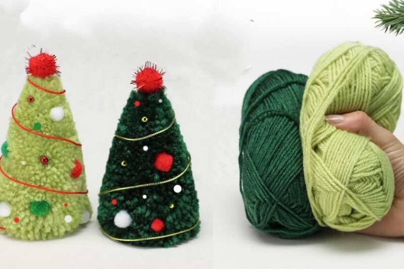 How to DIY Pom Pom Christmas Tree made of Yarn for Festivals