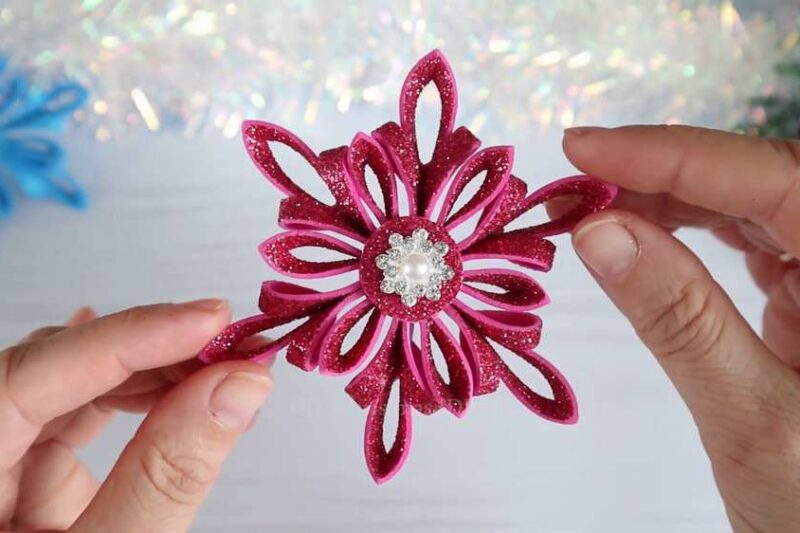 Easiest DIY Pink Snowflake Ornaments From Glitter Paper