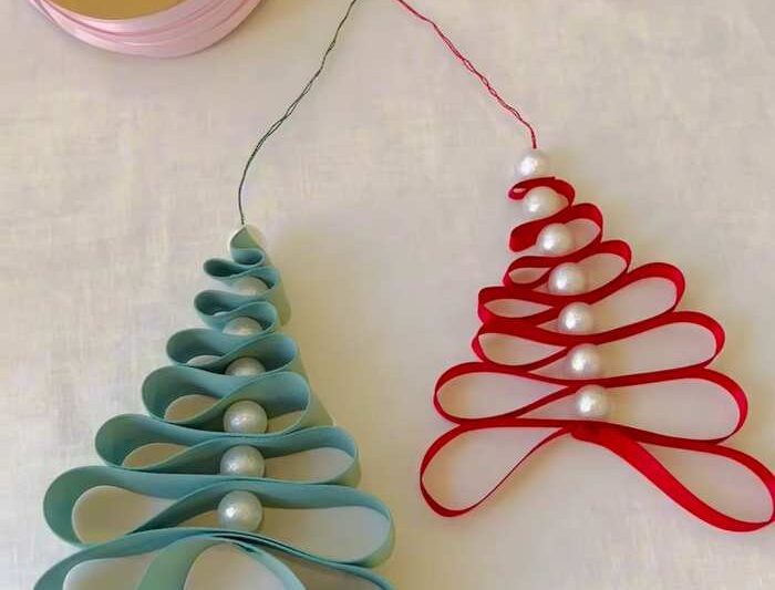 How to DIY A Beaded Christmas Tree Ornament from A Satin Ribbon