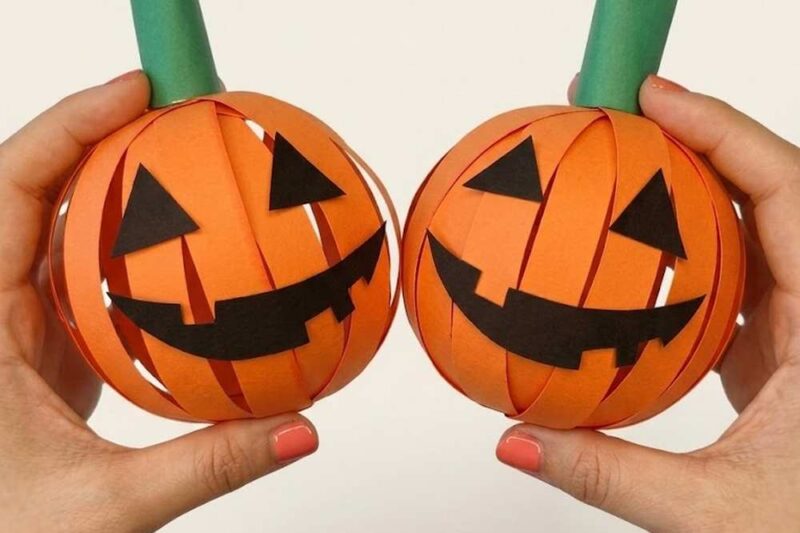 How to Make Paper Halloween Stripped Pumpkins (+ Printable Face Template)
