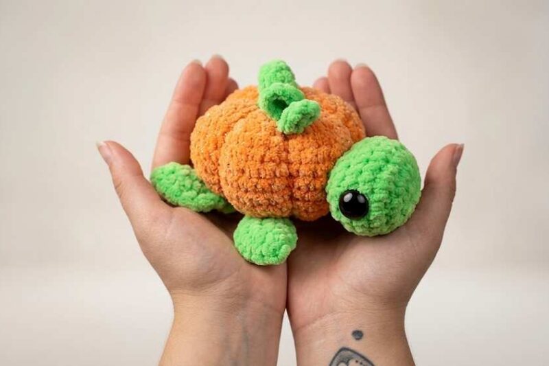 Featuring: Tutorial to Crochet Green Turtle with Pumpkin Shell Plushie for Fall