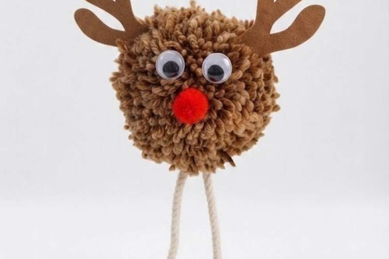DIY Googly-Eyed Pom Pom Reindeer Ornament for Christmas