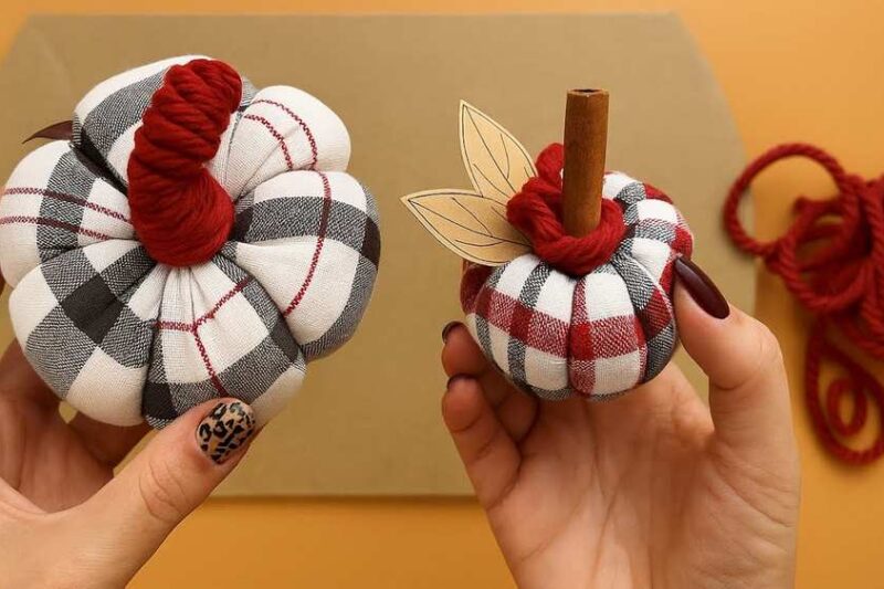 How to DIY 2-in-1 Cottage Décor Pumpkins out of Checkered Fabric
