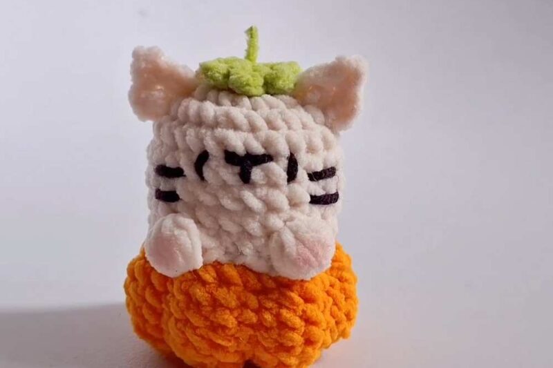 Crochet thin Plush Yarn Baby Kitty in a Pumpkin Plushie Tutorial