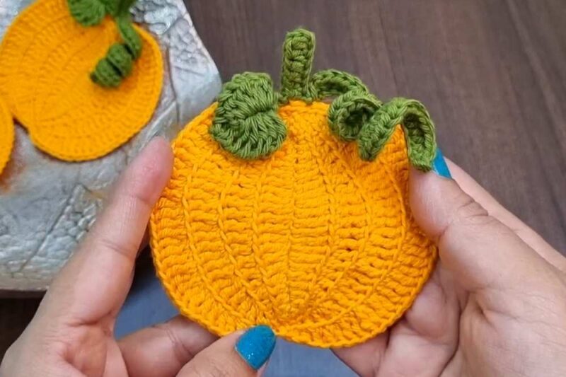 How to Crochet UNIQUE Curly Vines Flat Pumpkin Coaster with a Maple Leaf