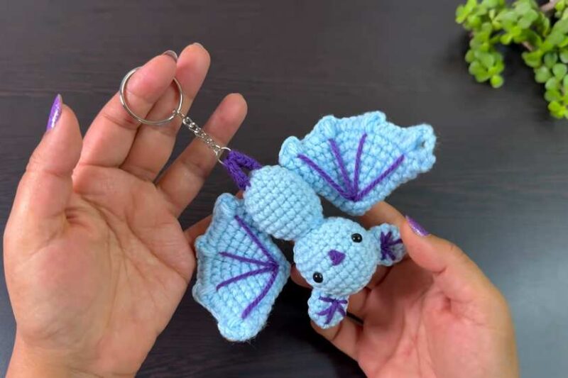 Featuring: How to Crochet Inverted Hanging Spooky Bat Amigurumi Keychain