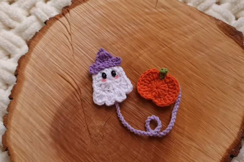 Featuring: Crochet Spooky Orange, Purple and White Bookmark for Halloween