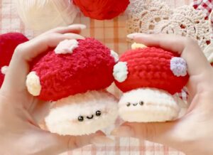 Video Tutorial to Crochet Crochet Softie Fuzzy Yarn and Kawaii Mushroom Plushie
