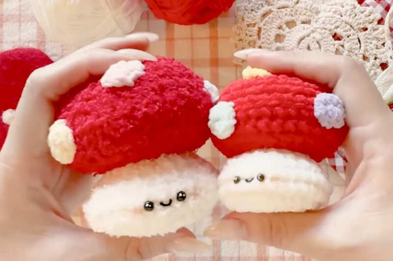 Video Tutorial to Crochet Crochet Softie Fuzzy Yarn and Kawaii Mushroom Plushie