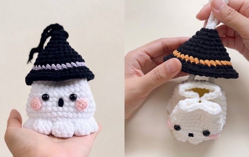 Video Tutorial Crochet Squid Ghost & 2-in-1 Treat Bag for Halloween
