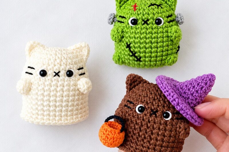 Video Tutorial to Crochet Halloween Witch, Zombie and Boo Cat Amigurumi