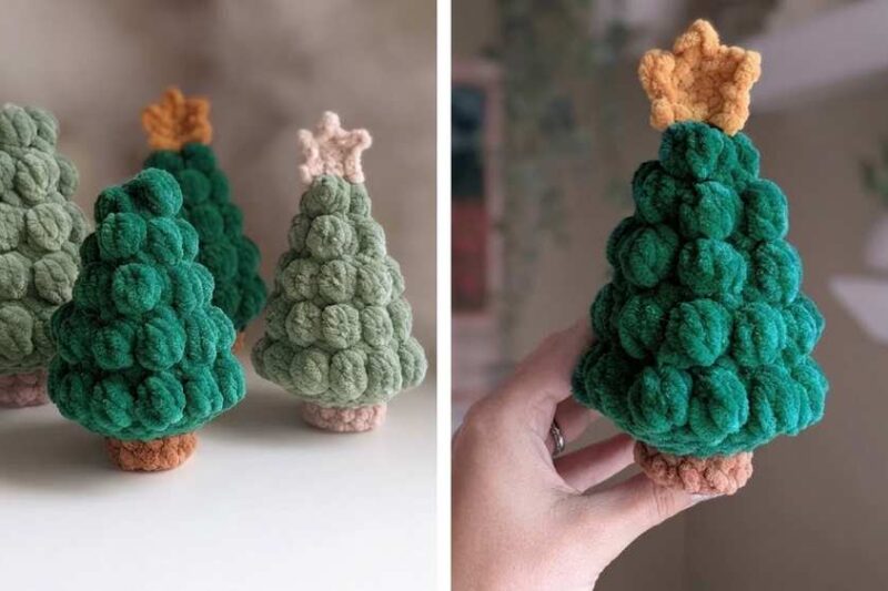 Video Tutorial Crochet Popcorn Stitch No-Sew Christmas Tree Plushie for Gifting