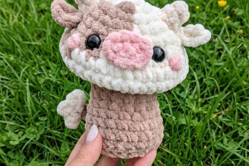 Video Tutorial to Crochet Mushroom Cow Plushie Fidget Toy for Kids