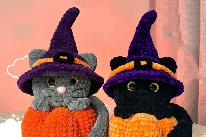 Video Tutorial to Crochet Black & Grey Kitty in A Big Pumpkin Plushie