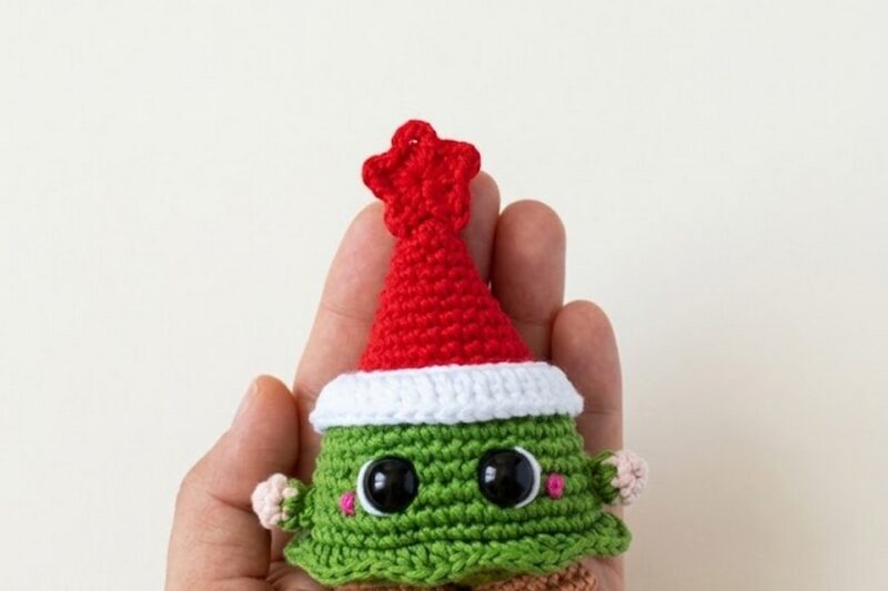 Crochet Mini Amigurumi tree Buddy In Santa Hat Pattern