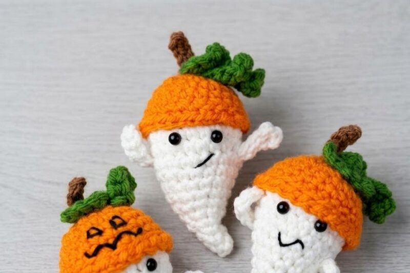 Crochet Pumpkin Mini Ghost Amigurumi Keychains